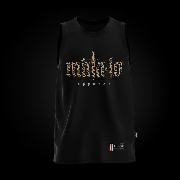Camiseta basket tiranta negra Animal Print estampado leopardo, frontal