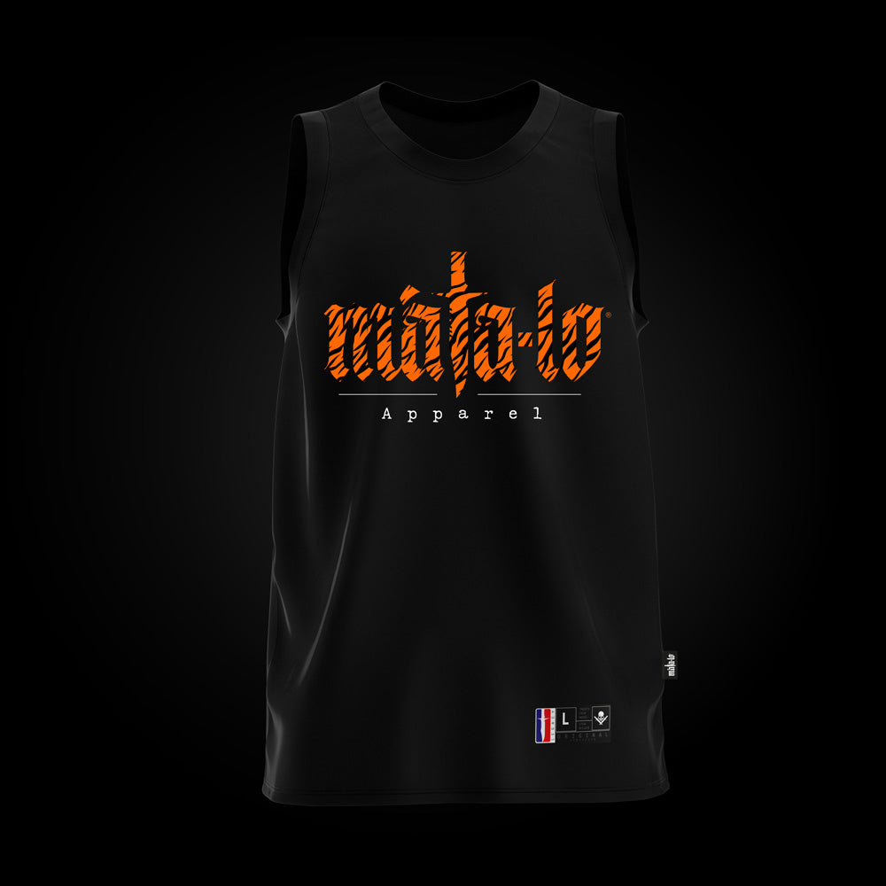 Camiseta basket tiranta negra Animal Print estampado tigre, frontal