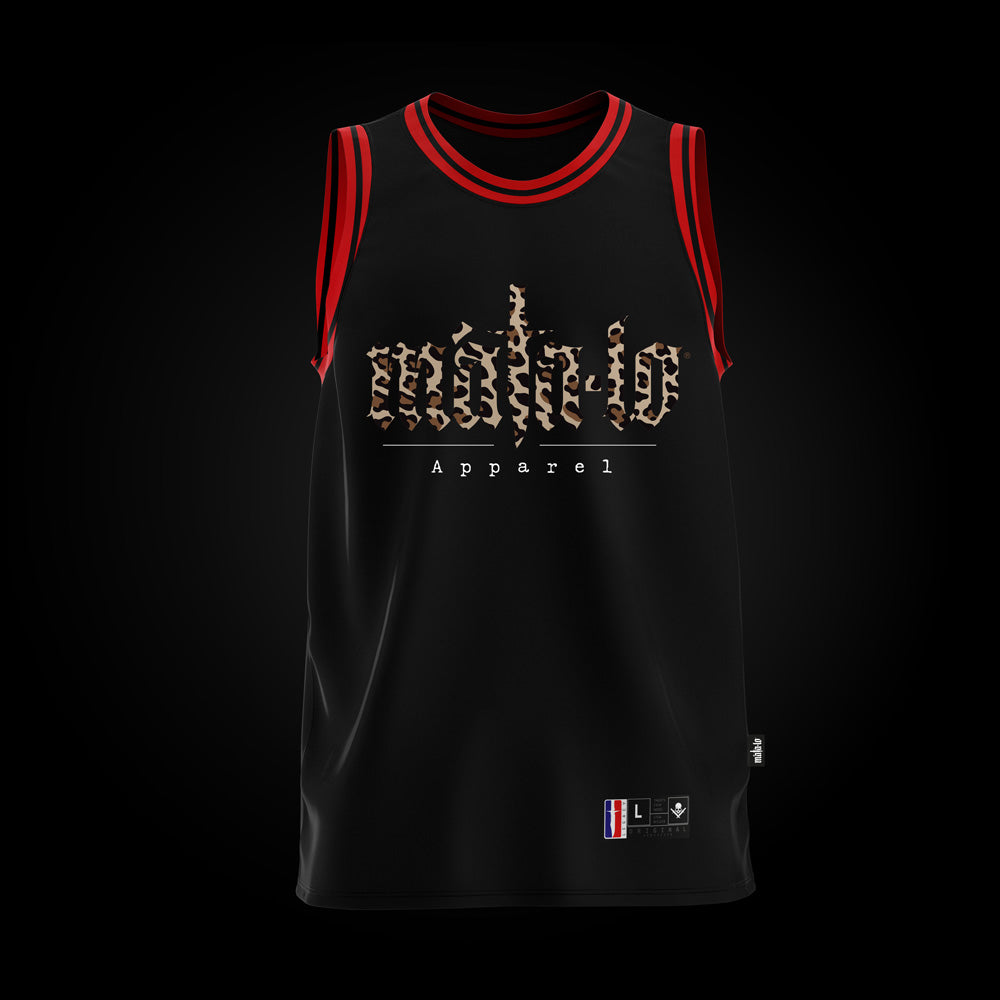 Camiseta basket tiranta roja Animal Print estampado leopardo, frontal