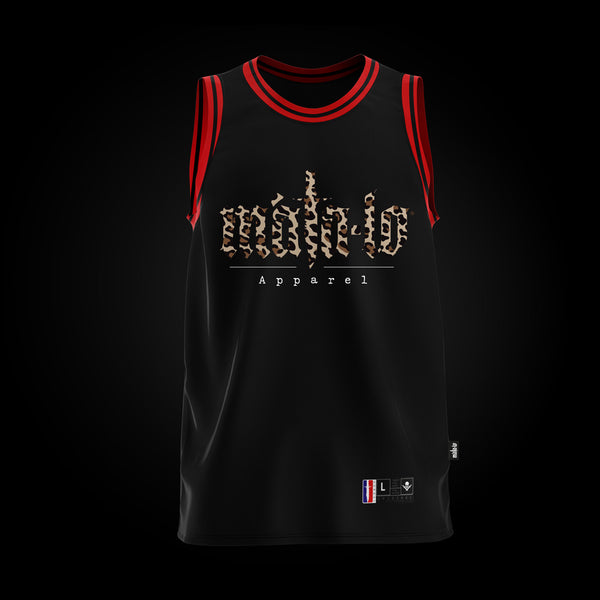 Camiseta basket tiranta roja Animal Print estampado leopardo, frontal