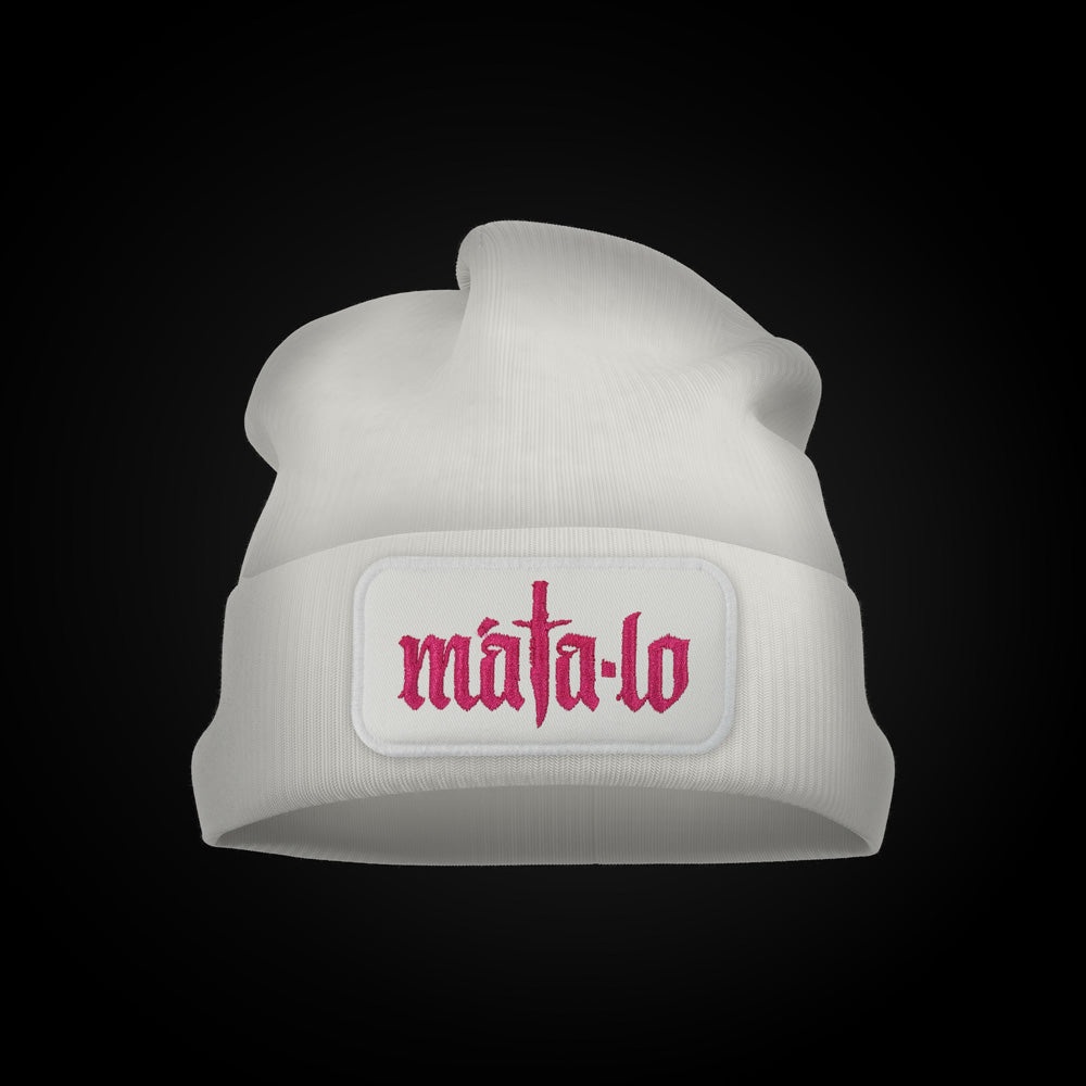Gorro de Lana blanco con logo magenta