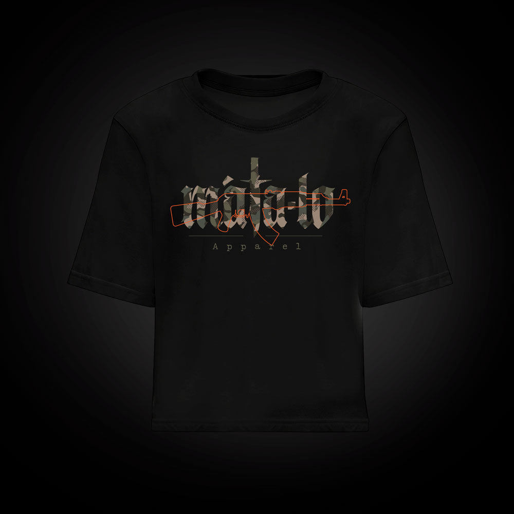 Camiseta croptop Máta-lo AK47 en verde, frontal