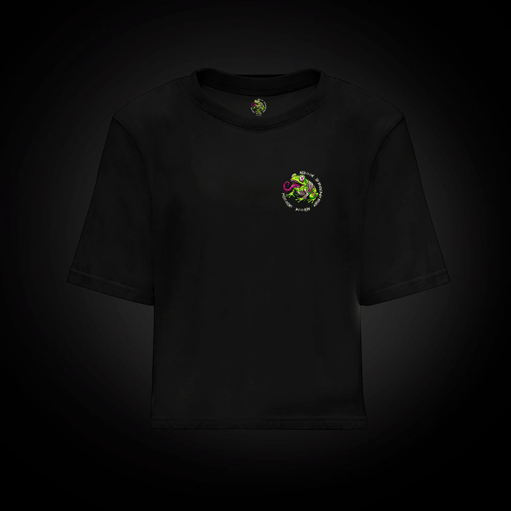 Camiseta croptop Broken Bones 2 en negro, frontal
