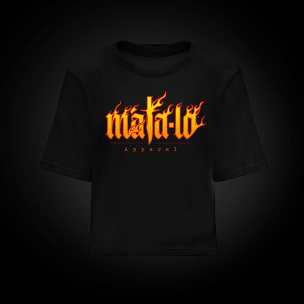 Camiseta croptop On Fire en negro, frontal