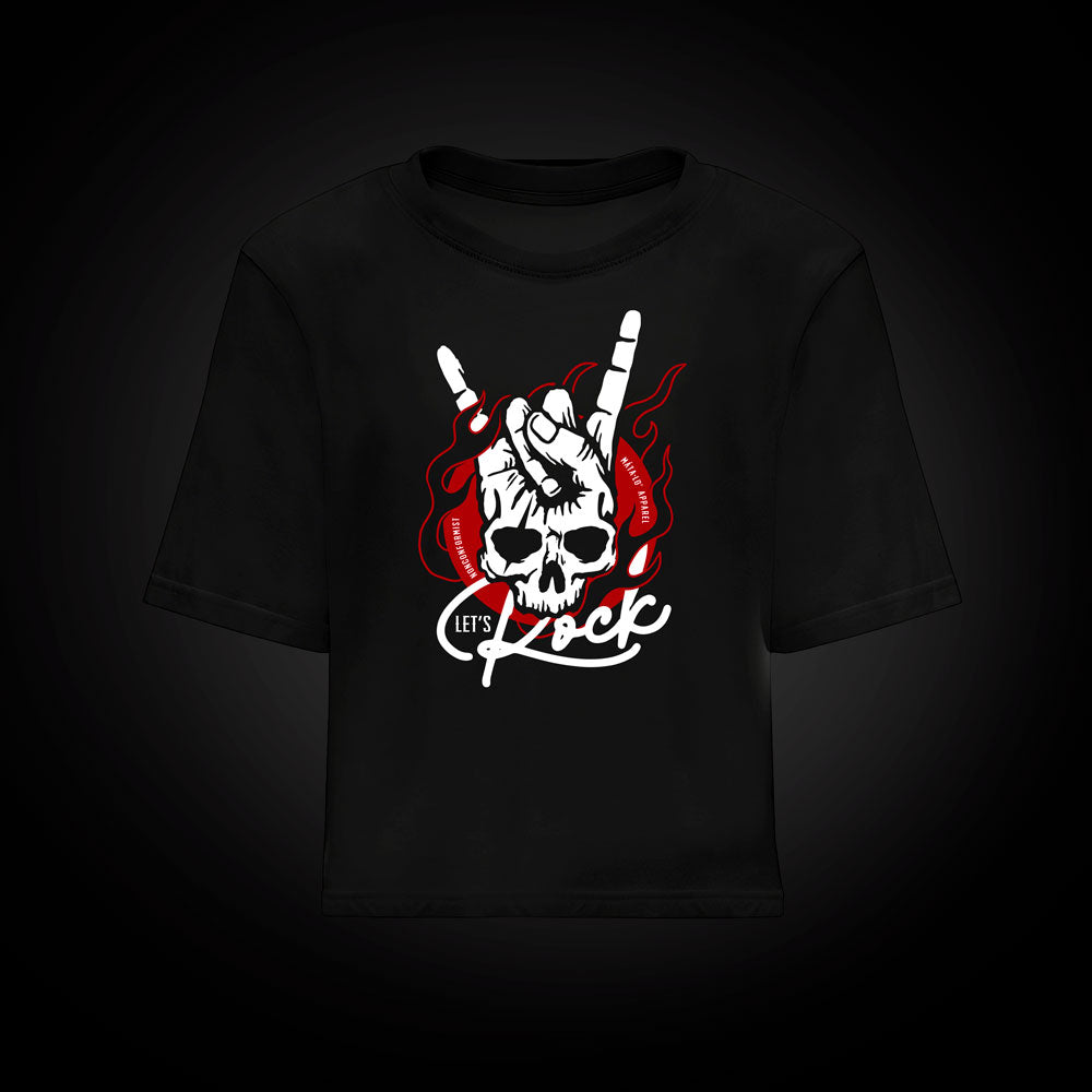 Camiseta croptop Let's Rock! en negro, frontal Imagem principal do produto
