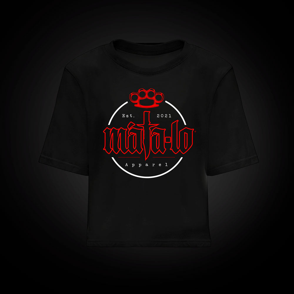 Camiseta croptop Máta-lo Cycle en negro, frontal