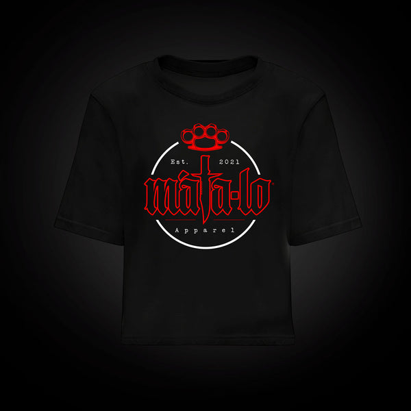 Camiseta croptop Máta-lo Cycle en negro, frontal