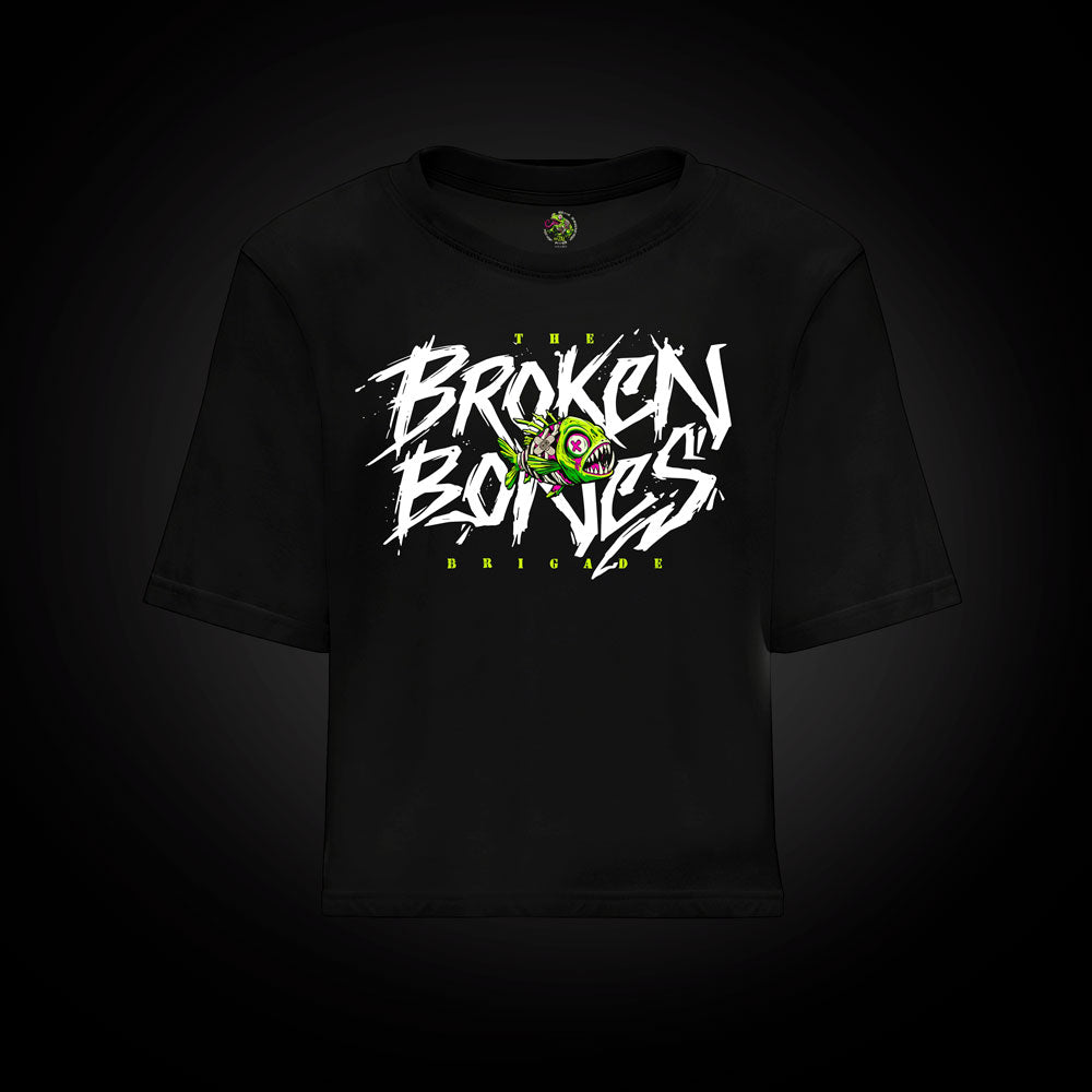 Camiseta croptop Broken Bones 1 en negro, frontal Imagen principal del producto