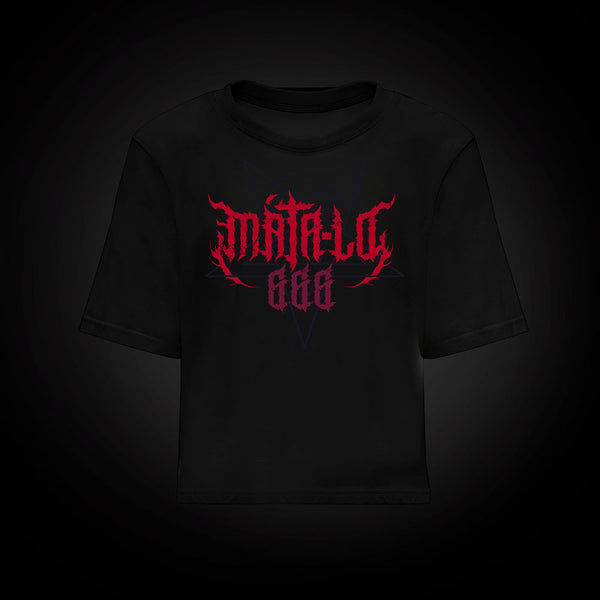 Camiseta croptop 666 en negro, frontal