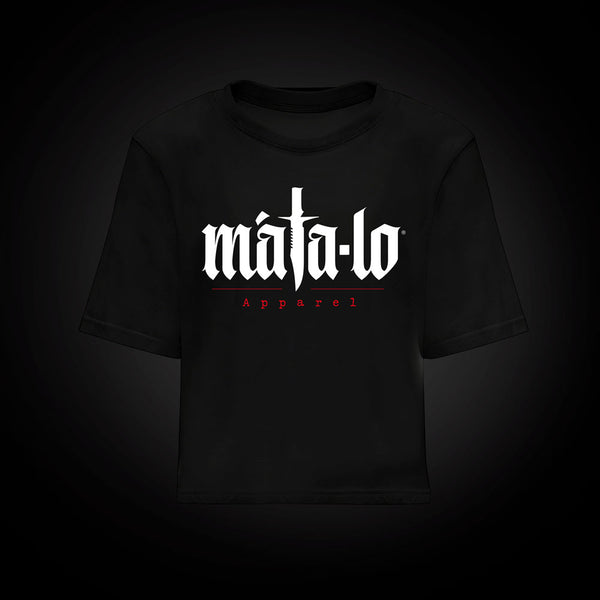 Camiseta croptop Iconic Máta-lo Blanco en negro, frontal