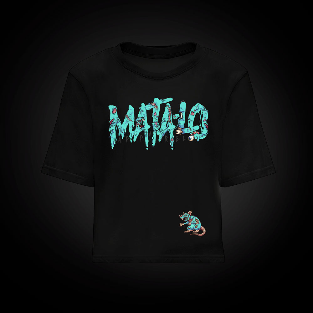 Camiseta croptop Zombie en negro, frontal