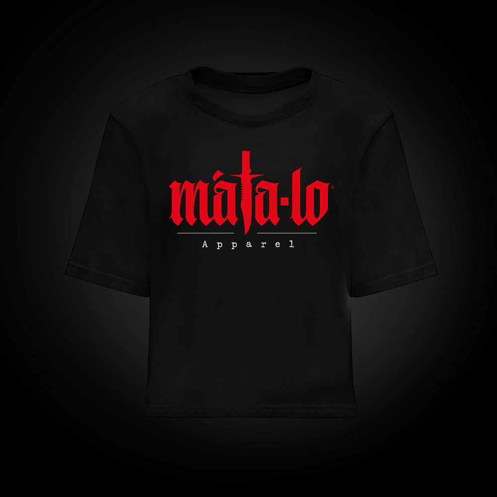 Camiseta croptop Iconic Máta-lo Rojo en negro