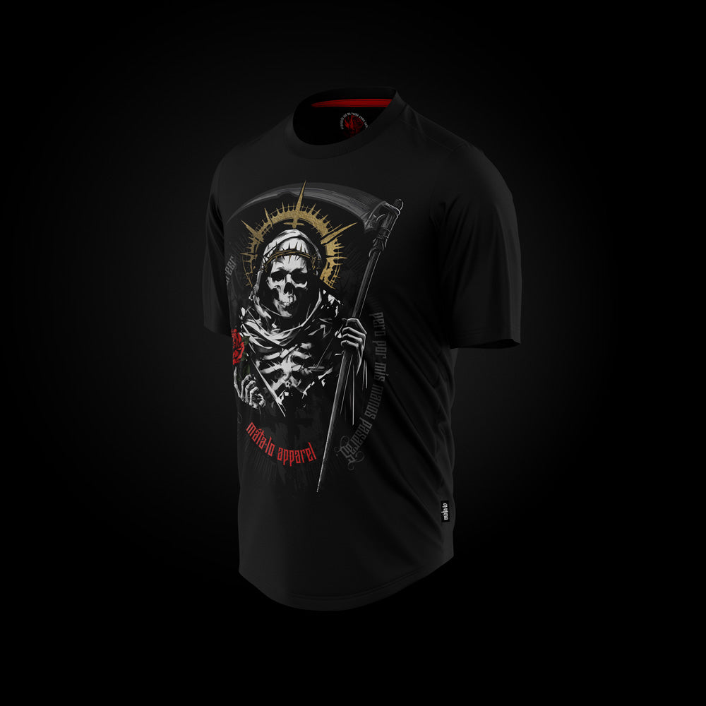 Camiseta oversize Santa Muerte Limited Gold en negro, frontal