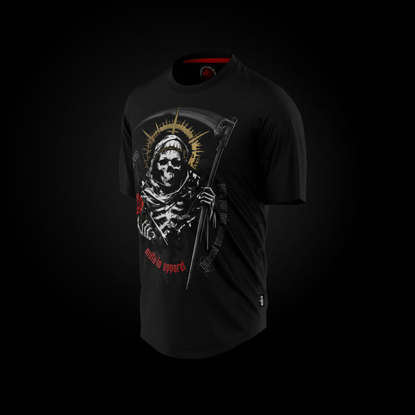 Camiseta oversize Santa Muerte Limited Gold en negro, frontal